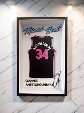 Giannis Antetokounmpo Miami Heat 3D Jersey Display Shadow Box Wall Art